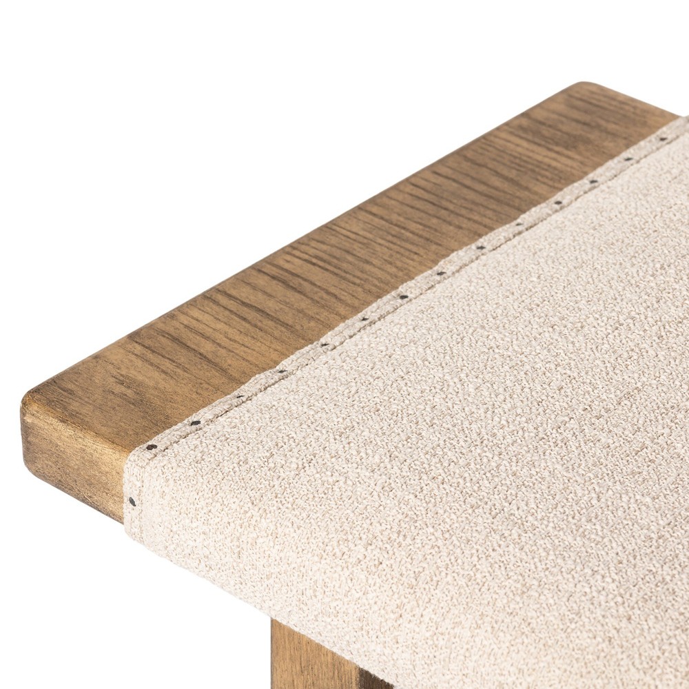 Poe Coastal Beach Cream Performance Distressed Oak Rectangular Stool|