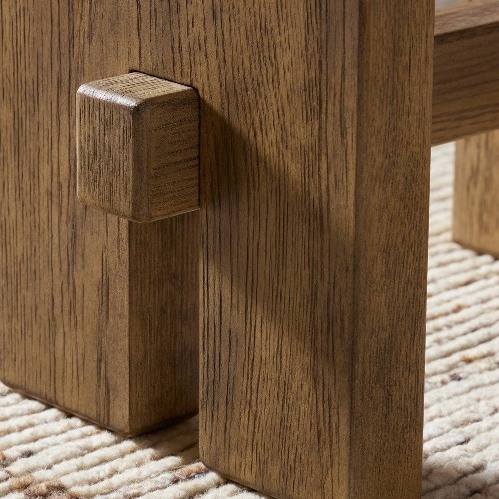 Poe Coastal Beach Cream Performance Distressed Oak Rectangular Stool|