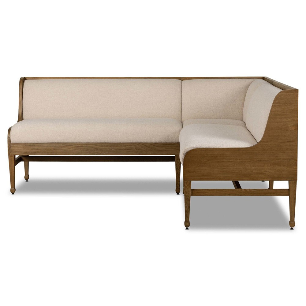 Priscilla Updated Traditional Cream Crypton Brown Oak Corner Dining Banquette - 75"|