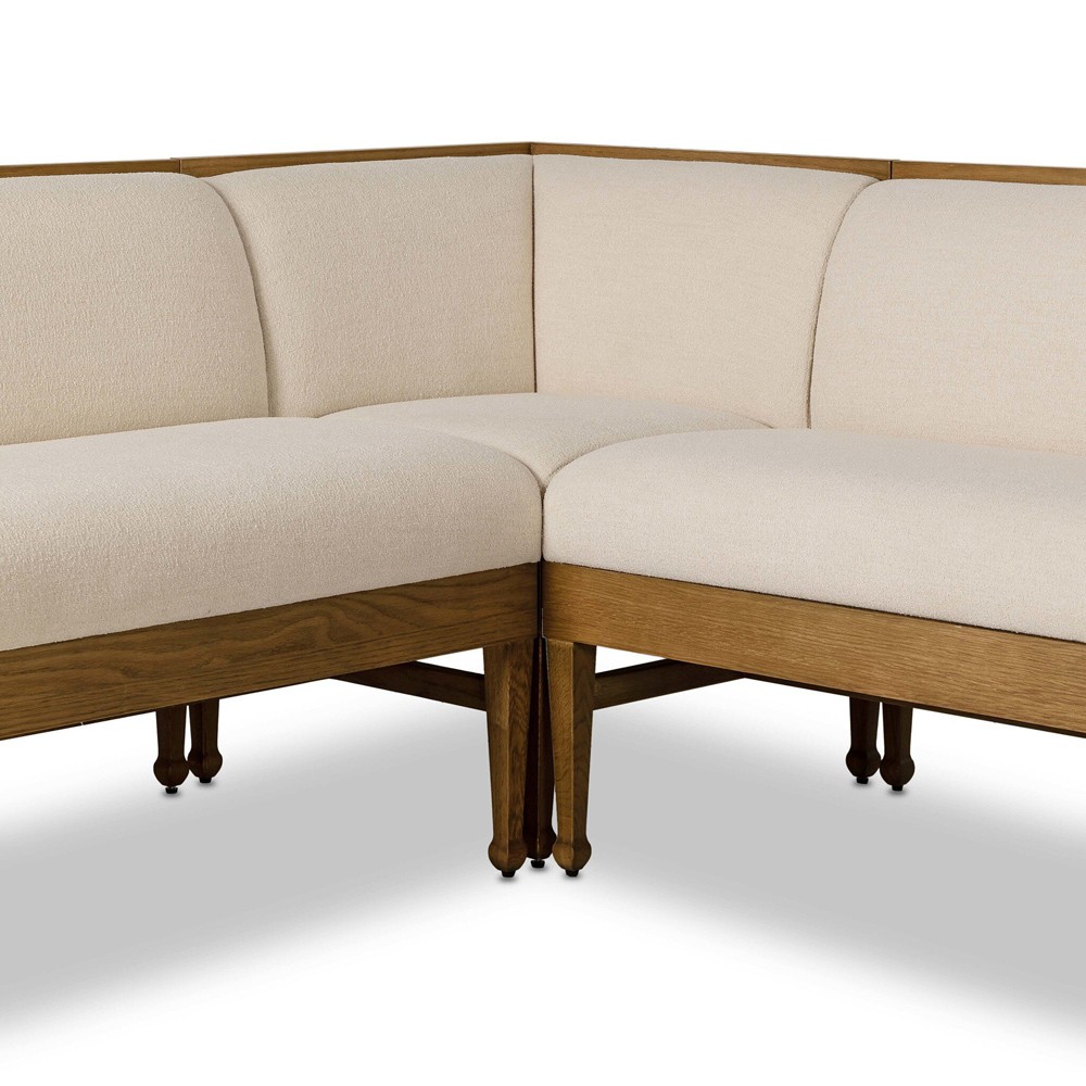 Priscilla Updated Traditional Cream Crypton Brown Oak Corner Dining Banquette - 75"|