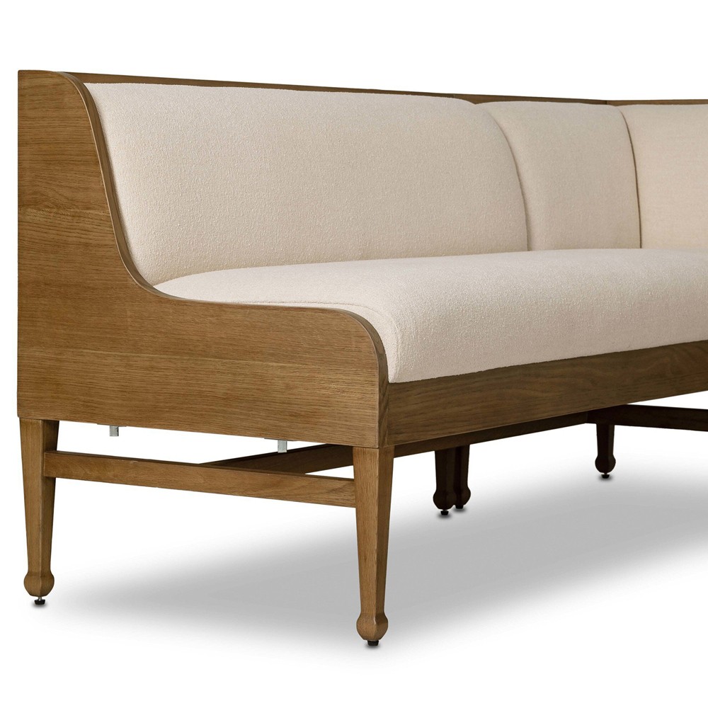Priscilla Updated Traditional Cream Crypton Brown Oak Corner Dining Banquette - 75"|