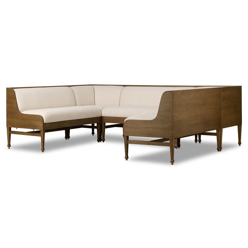 Priscilla Updated Traditional Cream Crypton Brown Oak U-Shape Dining Banquette - 101"|