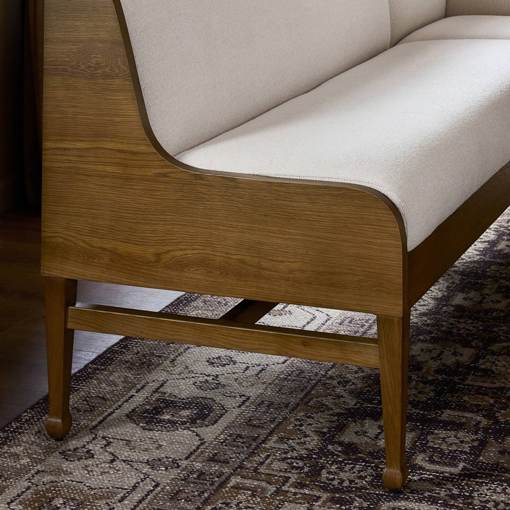 Priscilla Updated Traditional Cream Crypton Brown Oak U-Shape Dining Banquette - 101"|