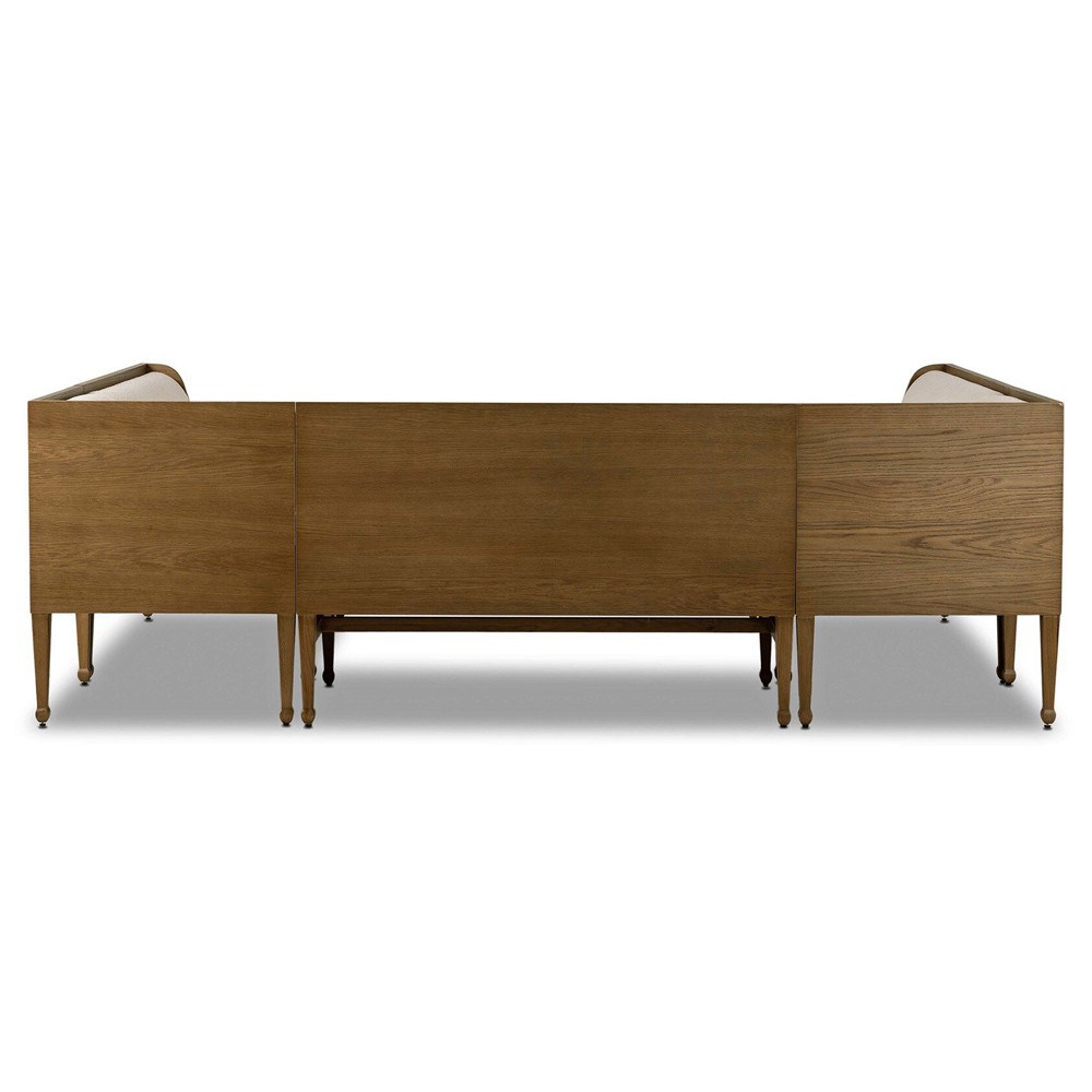 Priscilla Updated Traditional Cream Crypton Brown Oak U-Shape Dining Banquette - 101"|