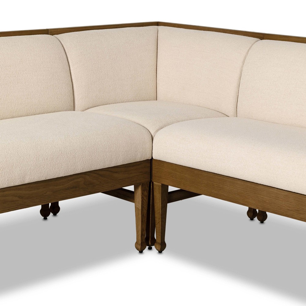 Priscilla Updated Traditional Cream Crypton Brown Oak U-Shape Dining Banquette - 101"|