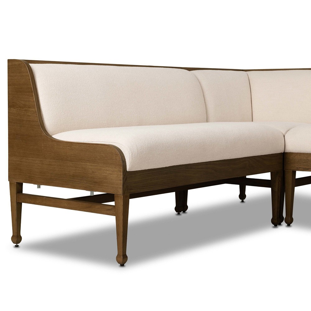 Priscilla Updated Traditional Cream Crypton Brown Oak U-Shape Dining Banquette - 101"|