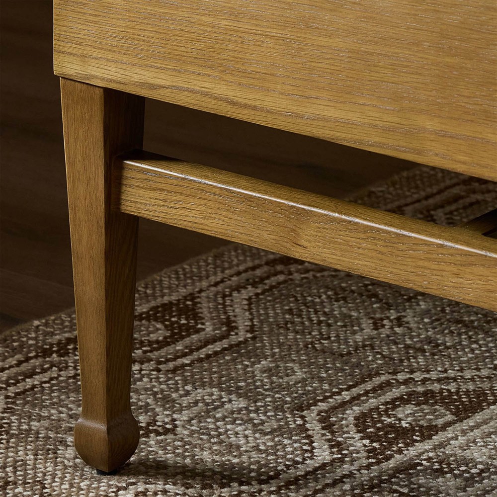 Priscilla Updated Traditional Cream Crypton Brown Oak Dining Bench - 74"|
