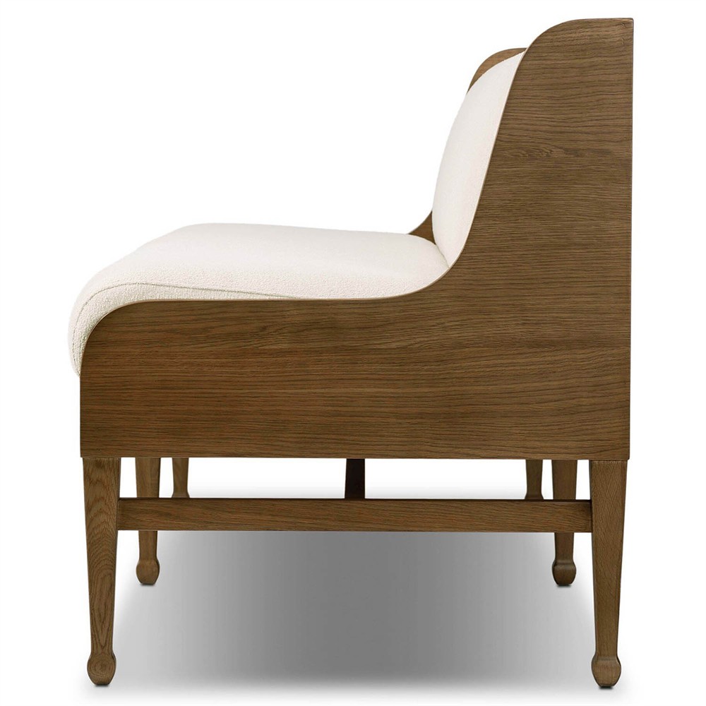 Priscilla Updated Traditional Cream Crypton Brown Oak Dining Bench - 74"|