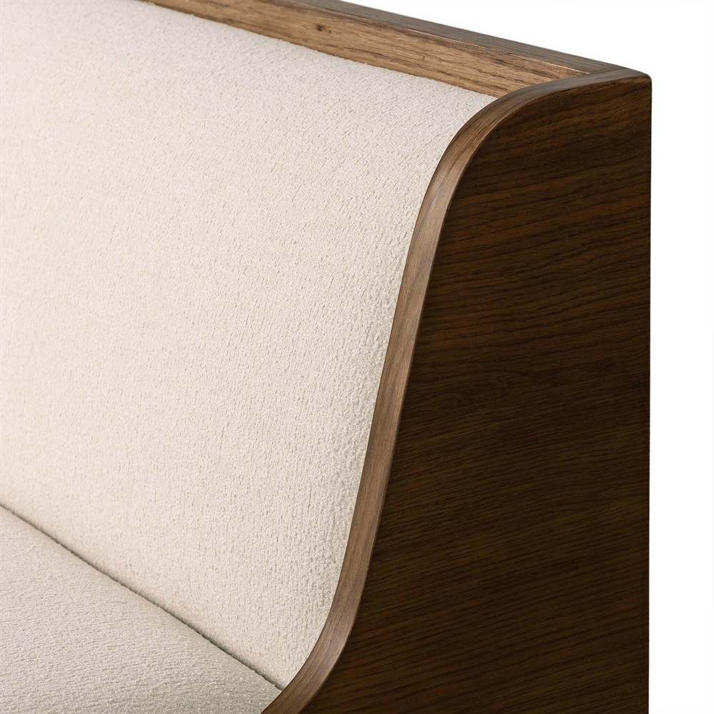 Priscilla Updated Traditional Cream Crypton Brown Oak Dining Bench - 74"|