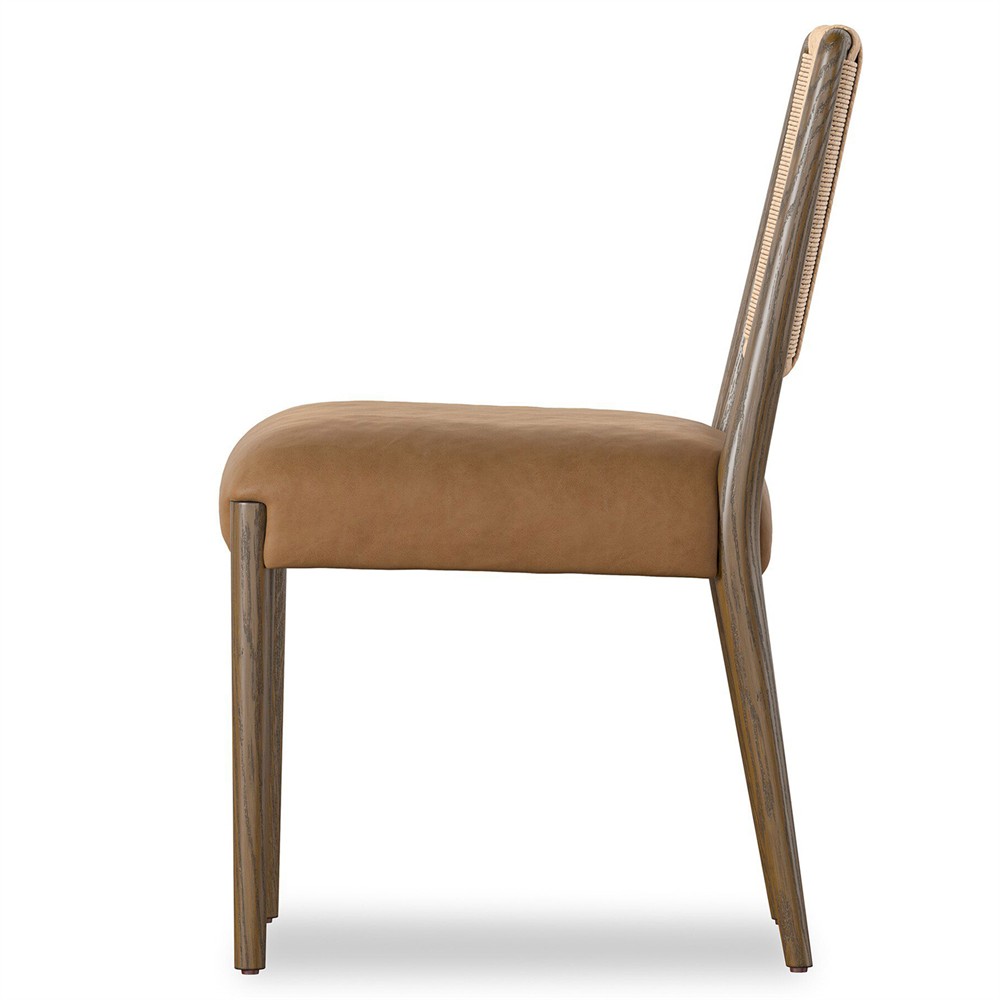 Ronan Coastal Beach Brown Leather Solid Wood Dining Chair|