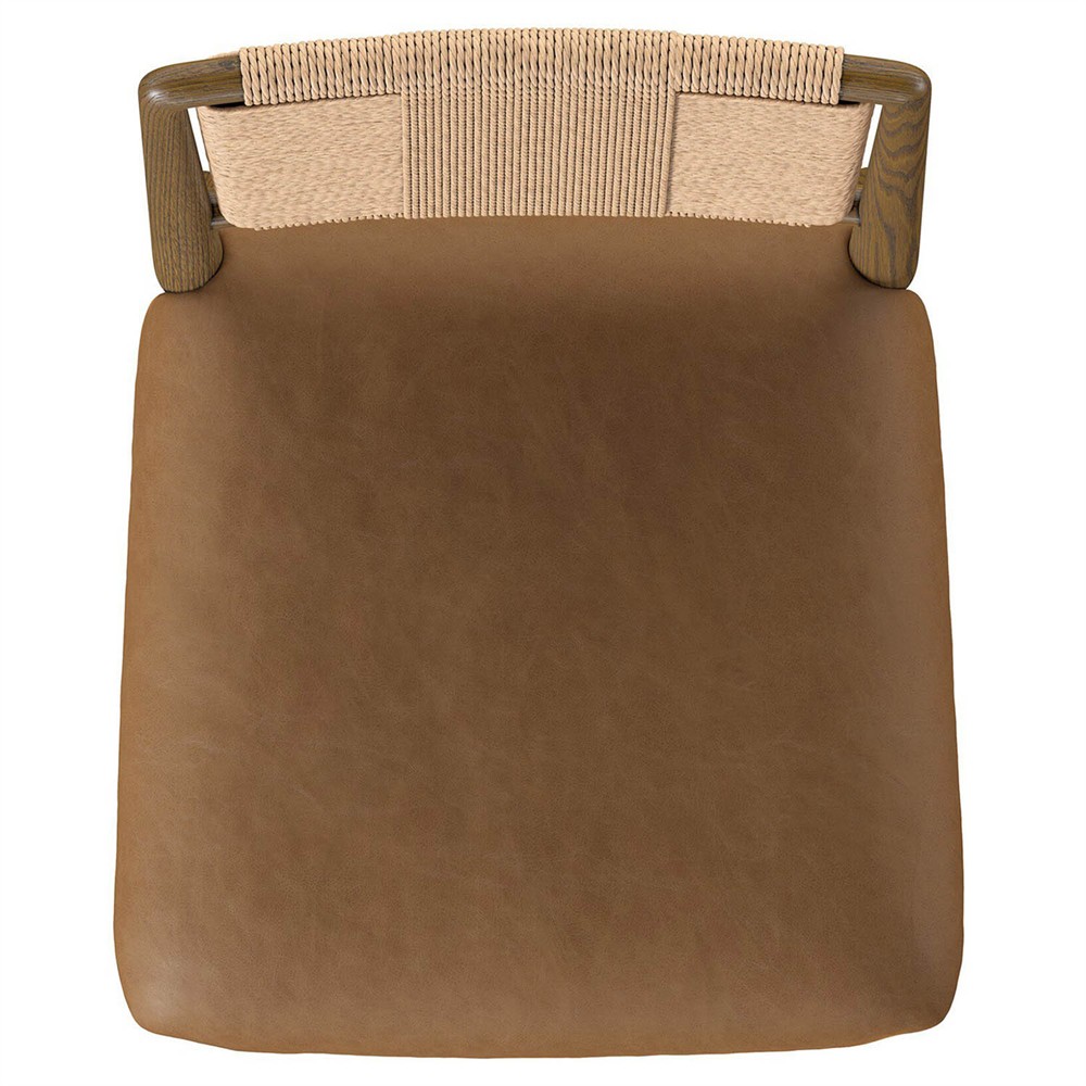 Ronan Coastal Beach Brown Leather Solid Wood Dining Chair|