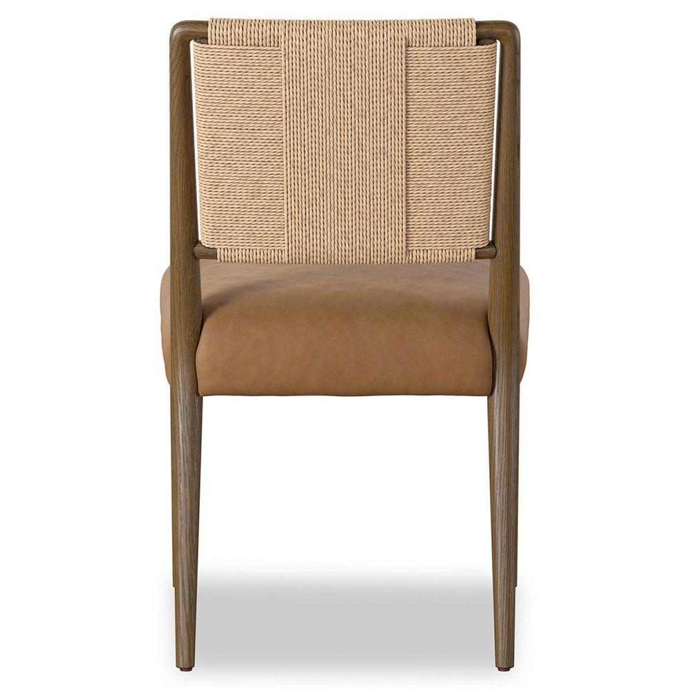 Ronan Coastal Beach Brown Leather Solid Wood Dining Chair|