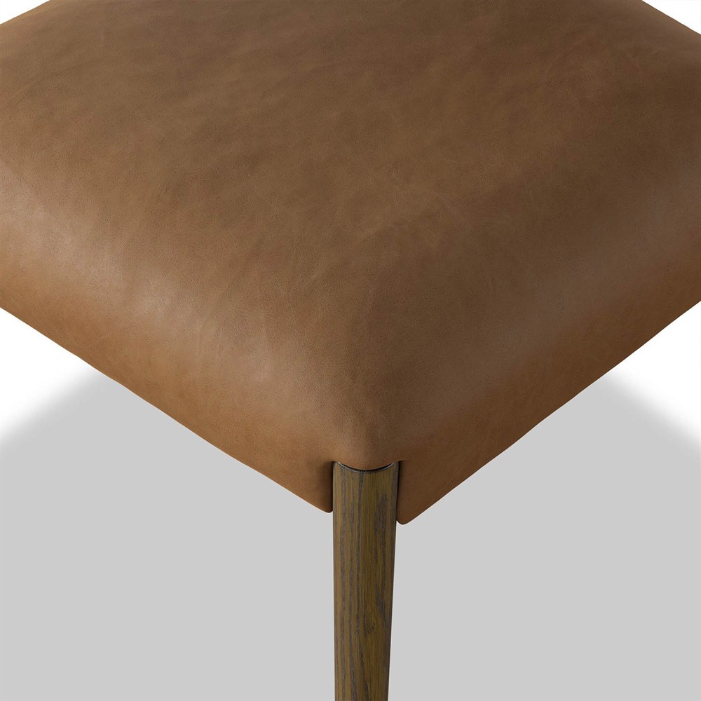 Ronan Coastal Beach Brown Leather Solid Wood Dining Chair|