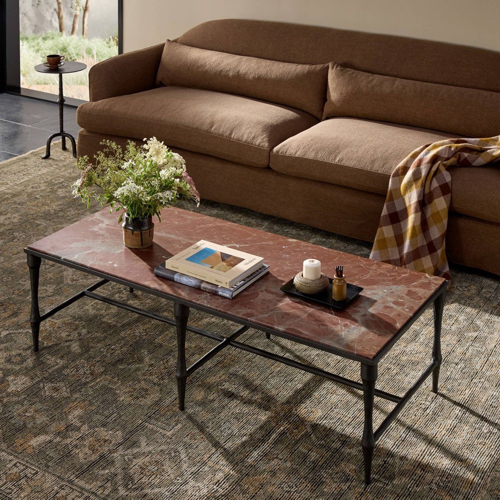 Sandra Updated Traditional Rust Red Marble Black Iron Rectangular