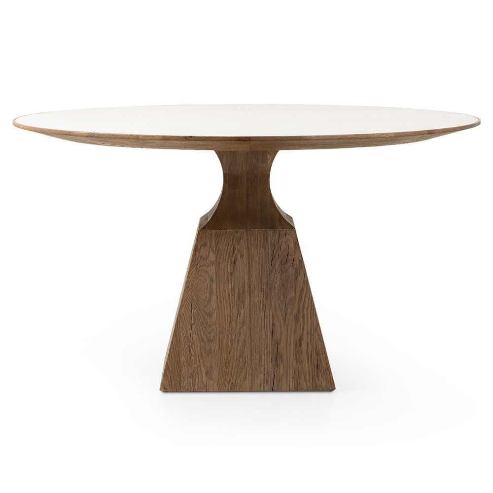Aiden Modern Classic White Marble Brown Oak Round Dining Table - 53"|