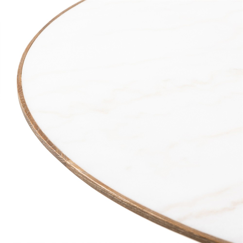 Aiden Modern Classic White Marble Brown Oak Round Dining Table - 53"|
