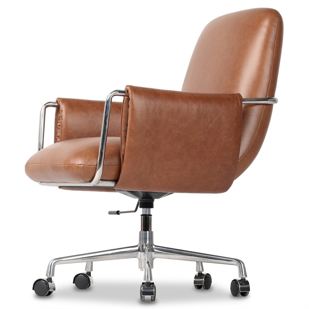Sherman Modern Classic Brown Leather Desk Chair|