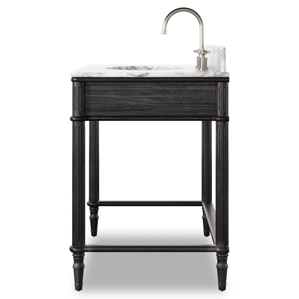 Tacorey Updated Traditional White Marble Black Oak Washstand|