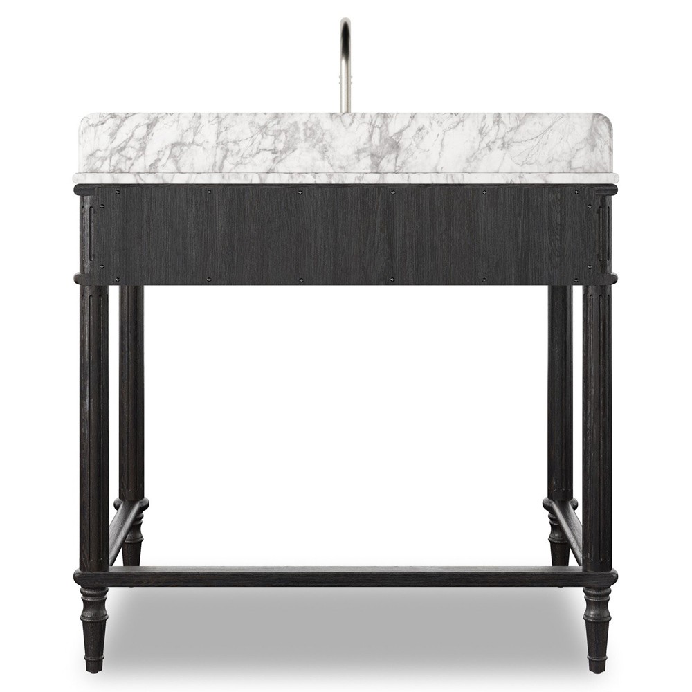 Tacorey Updated Traditional White Marble Black Oak Washstand|