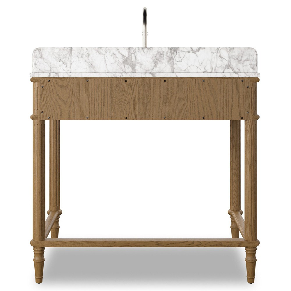 Tacorey Updated Traditional White Marble Washed Oak Washstand|