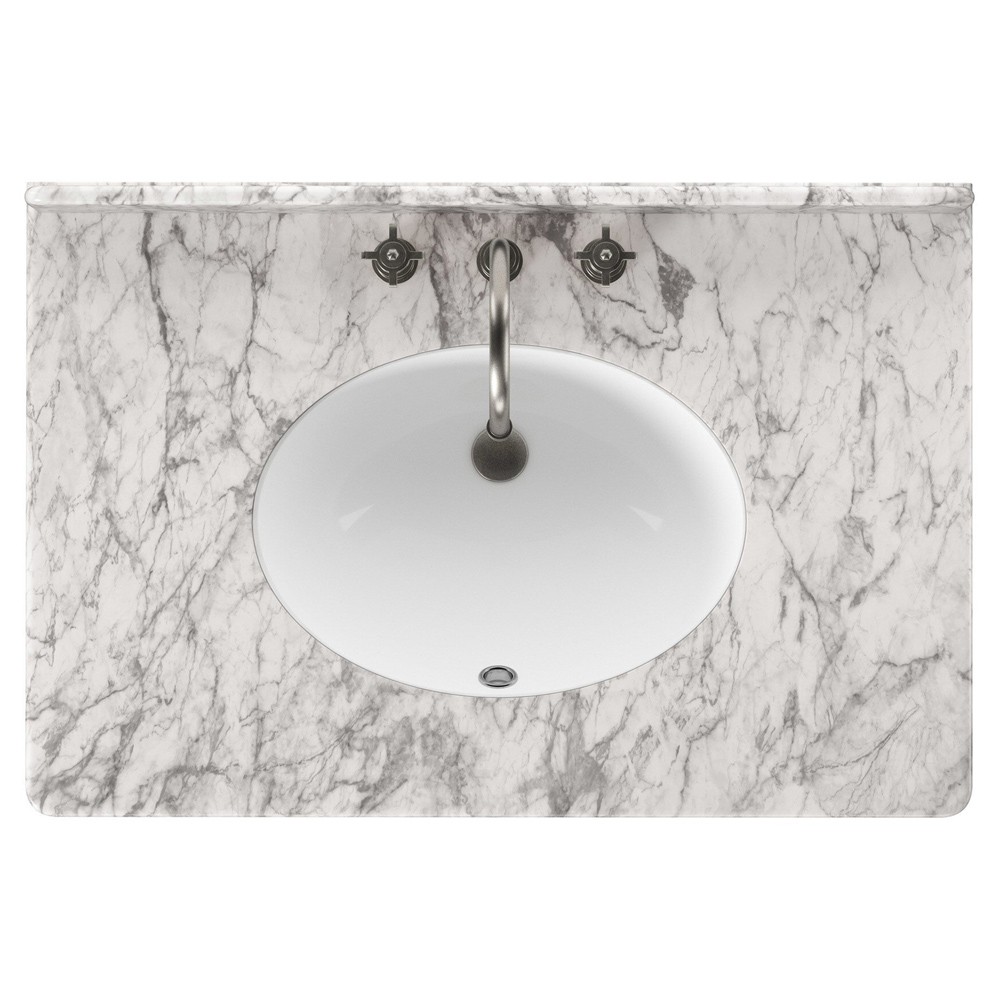 Tacorey Updated Traditional White Marble Washed Oak Washstand|