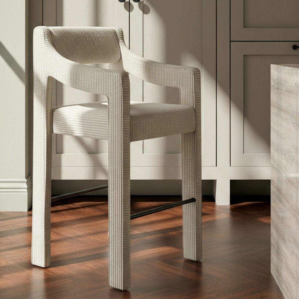 Makari Modern Classic Cream Stripe Counter Stool|
