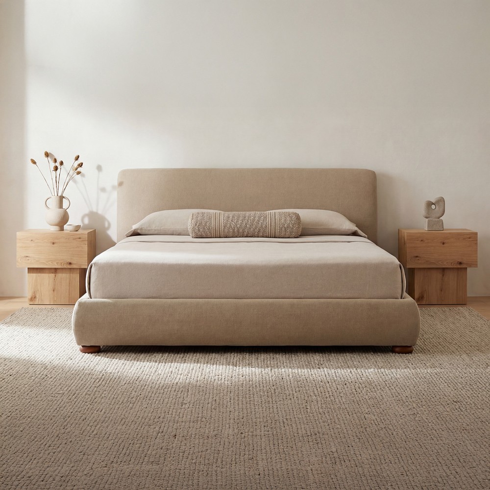 Imran Modern Classic Beige Textured Storage Bed - Queen|