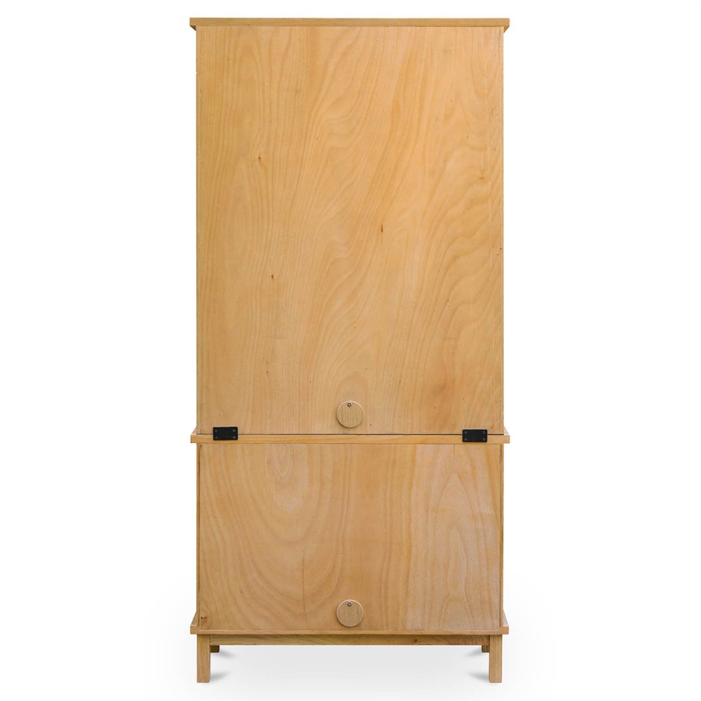 Emory Coastal Beach Natural Oak Woven Rattan Cabinet|