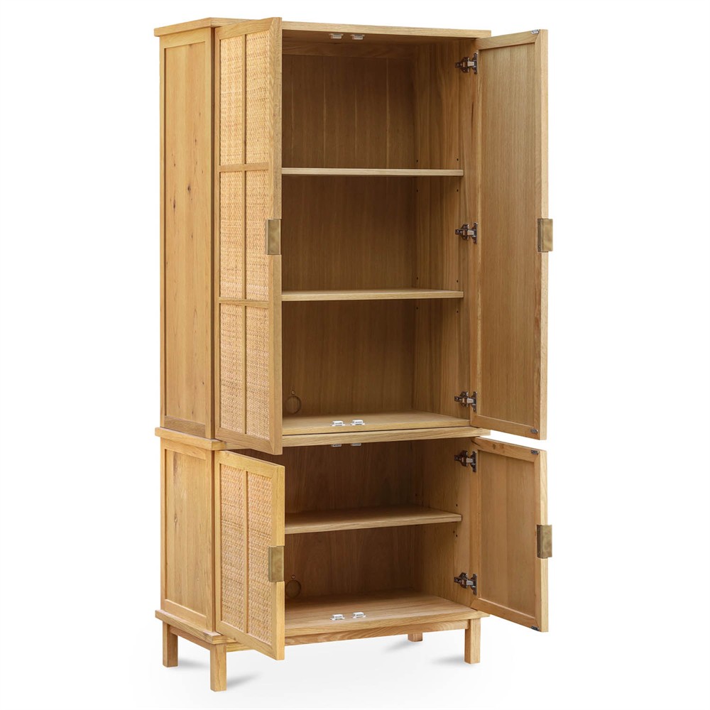 Emory Coastal Beach Natural Oak Woven Rattan Cabinet|