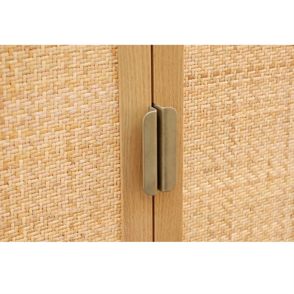 Emory Coastal Beach Natural Oak Woven Rattan Cabinet|