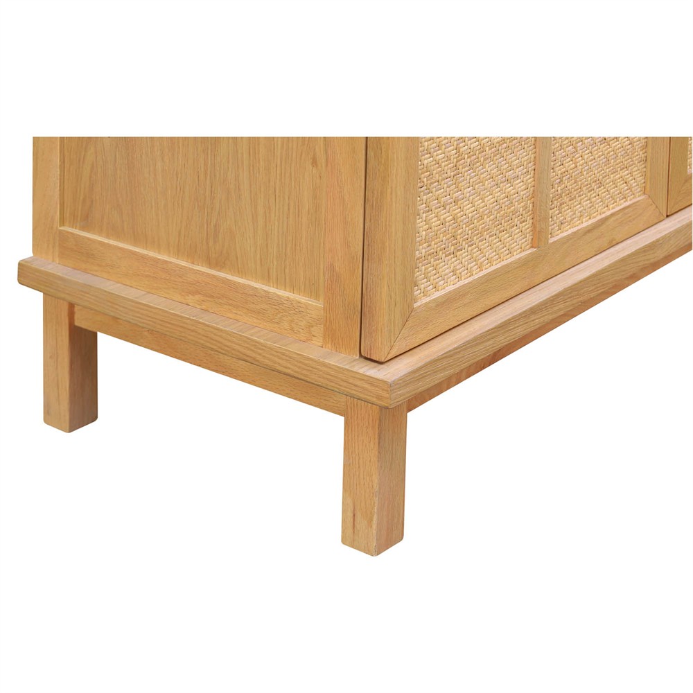 Emory Coastal Beach Natural Oak Woven Rattan Cabinet|
