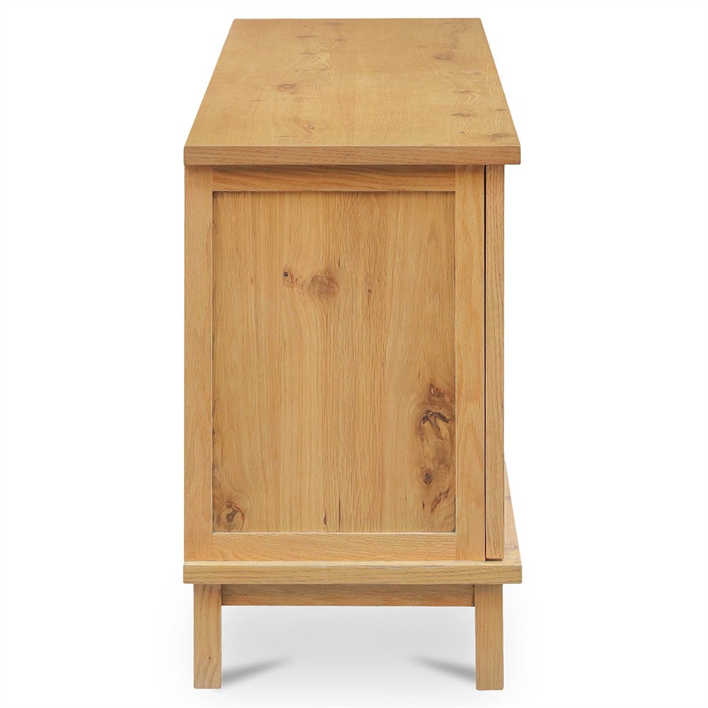 Emory Coastal Beach Natural Oak Woven Rattan Media Cabinet - 75"|