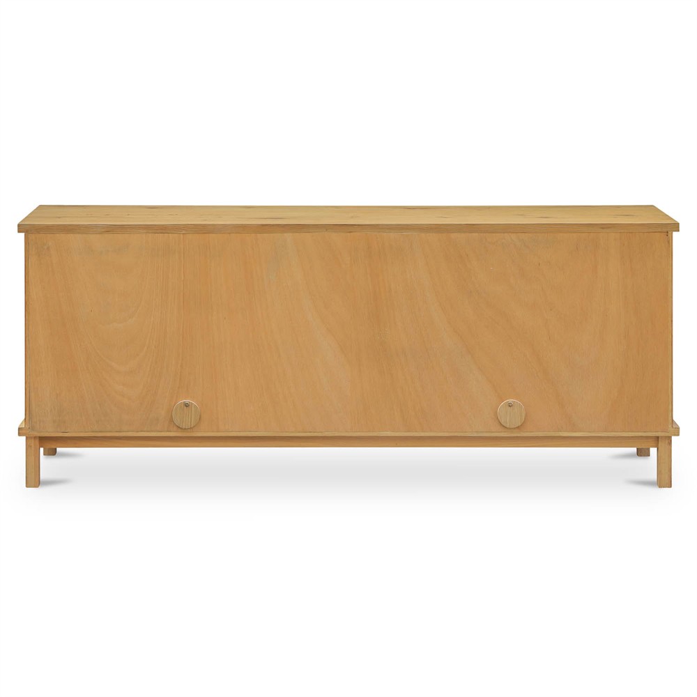 Emory Coastal Beach Natural Oak Woven Rattan Media Cabinet - 75"|