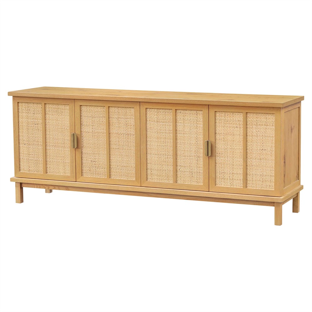 Emory Coastal Beach Natural Oak Woven Rattan Media Cabinet - 75"|