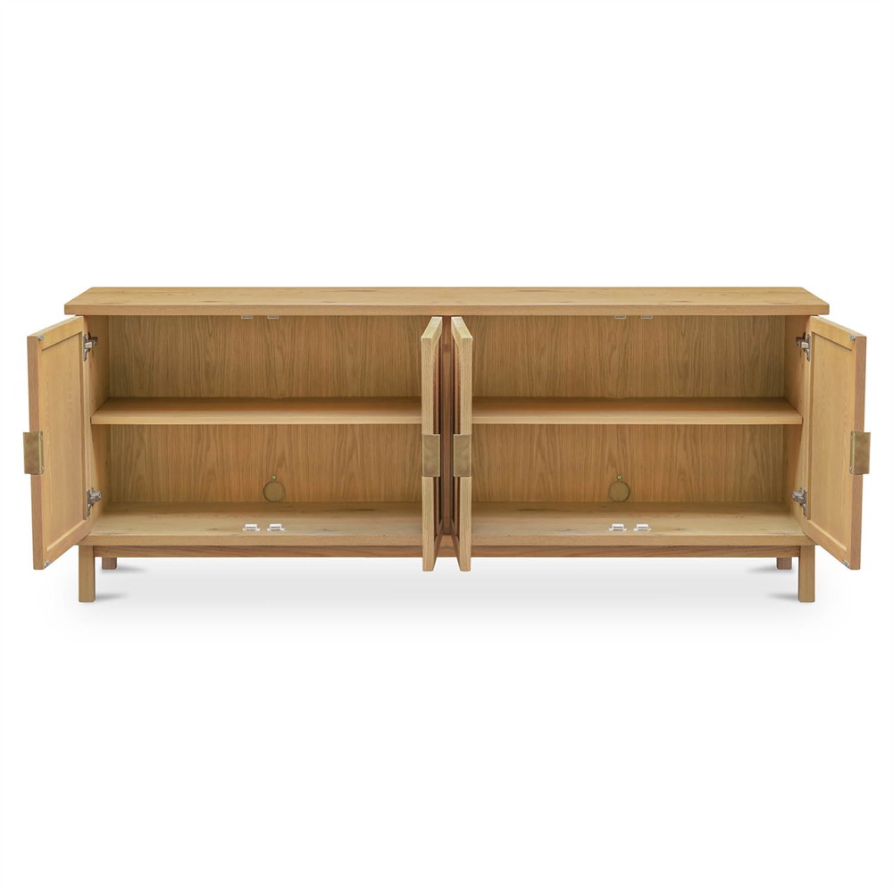 Emory Coastal Beach Natural Oak Woven Rattan Media Cabinet - 75"|