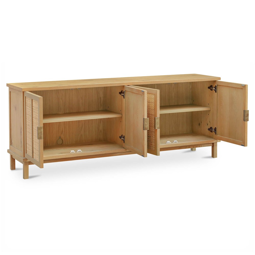Emory Coastal Beach Natural Oak Woven Rattan Media Cabinet - 75"|