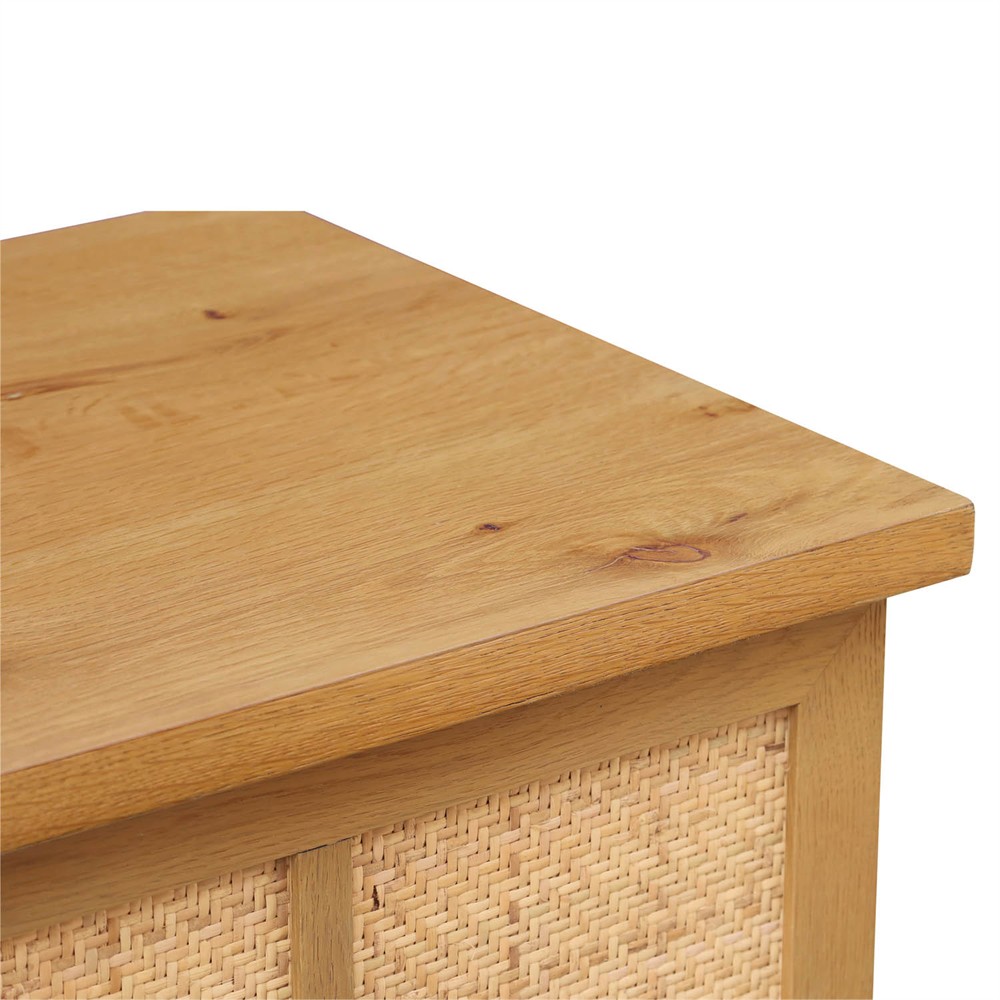 Emory Coastal Beach Natural Oak Woven Rattan Media Cabinet - 75"|