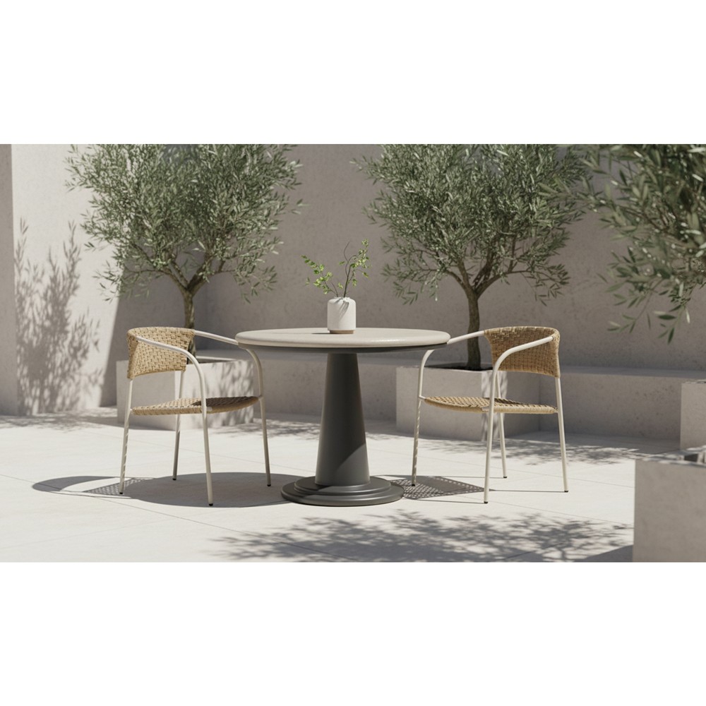 Laira Modern Classic White Concrete Round Outdoor Dining Table - 38"|