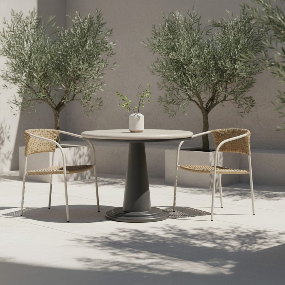 Laira Modern Classic White Concrete Round Outdoor Dining Table - 38"|