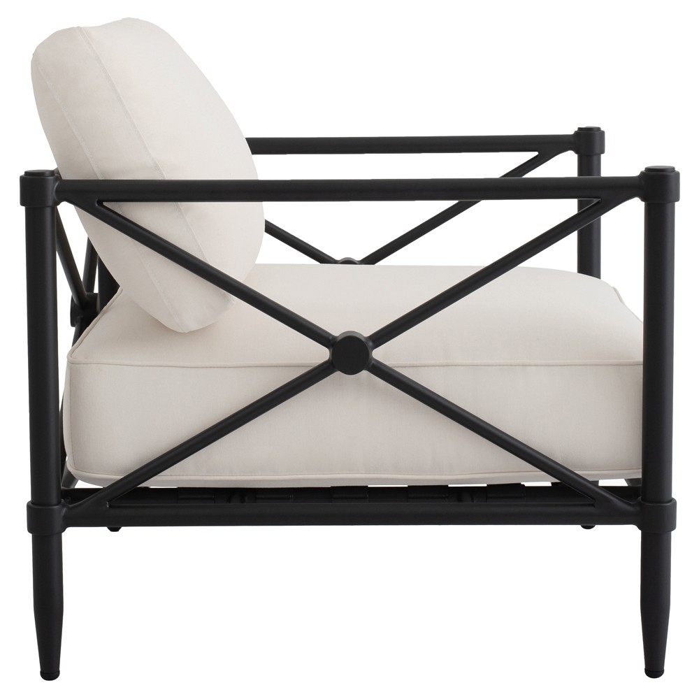 Yarrow Updated Traditional Cream Performance Black Aluminum Outdoor Arm Chair|