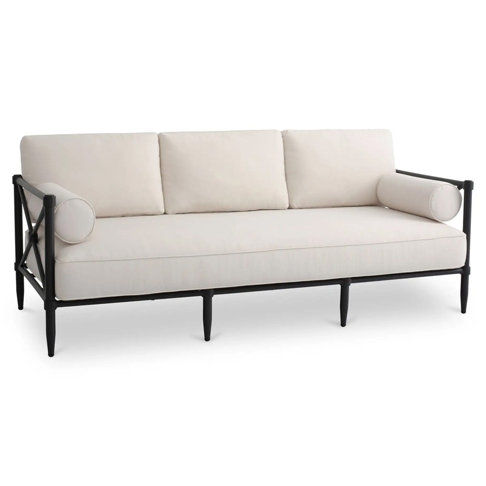 Yarrow Updated Traditional Cream Performance Black Aluminum Outdoor Sofa - 80"|