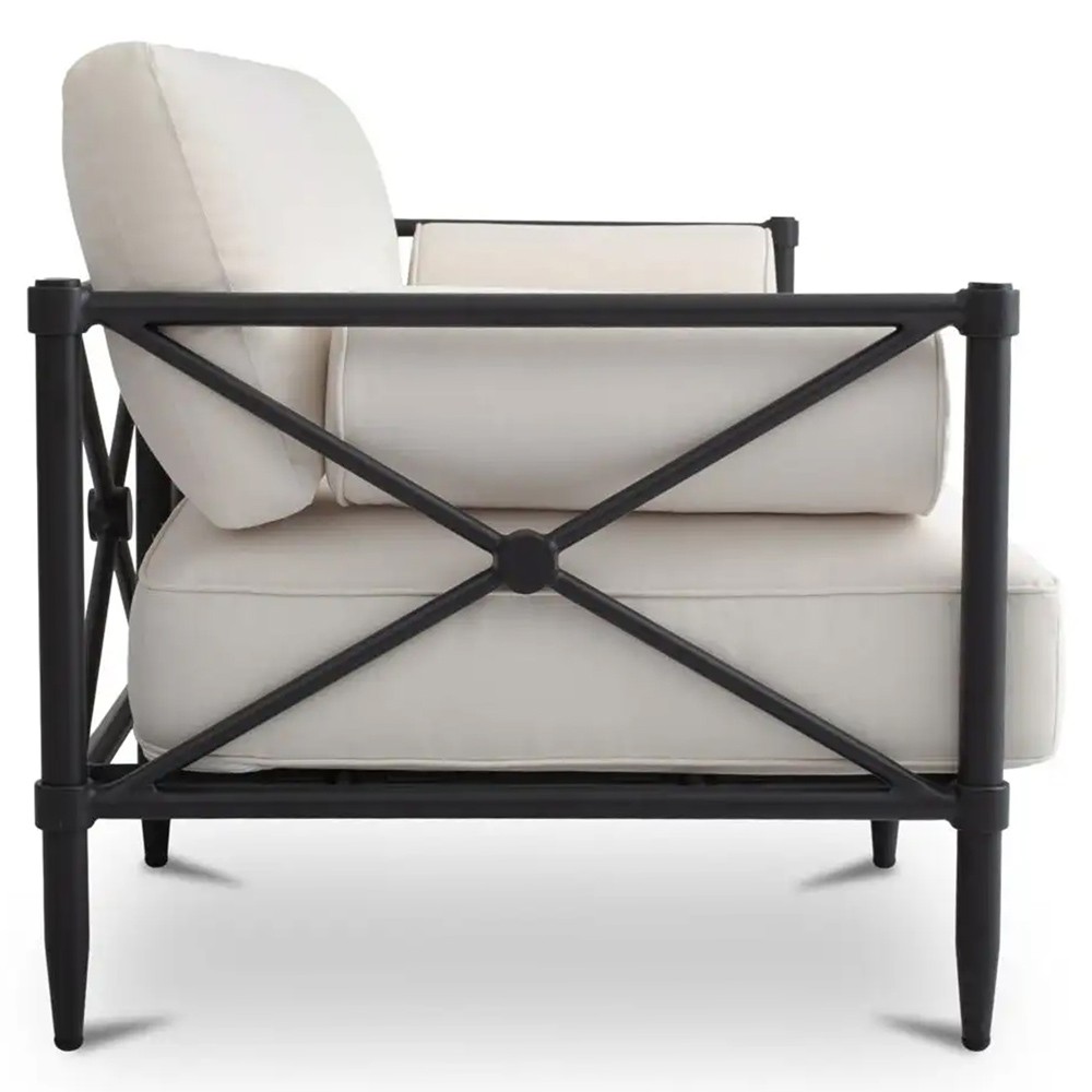 Yarrow Updated Traditional Cream Performance Black Aluminum Outdoor Sofa - 80"|