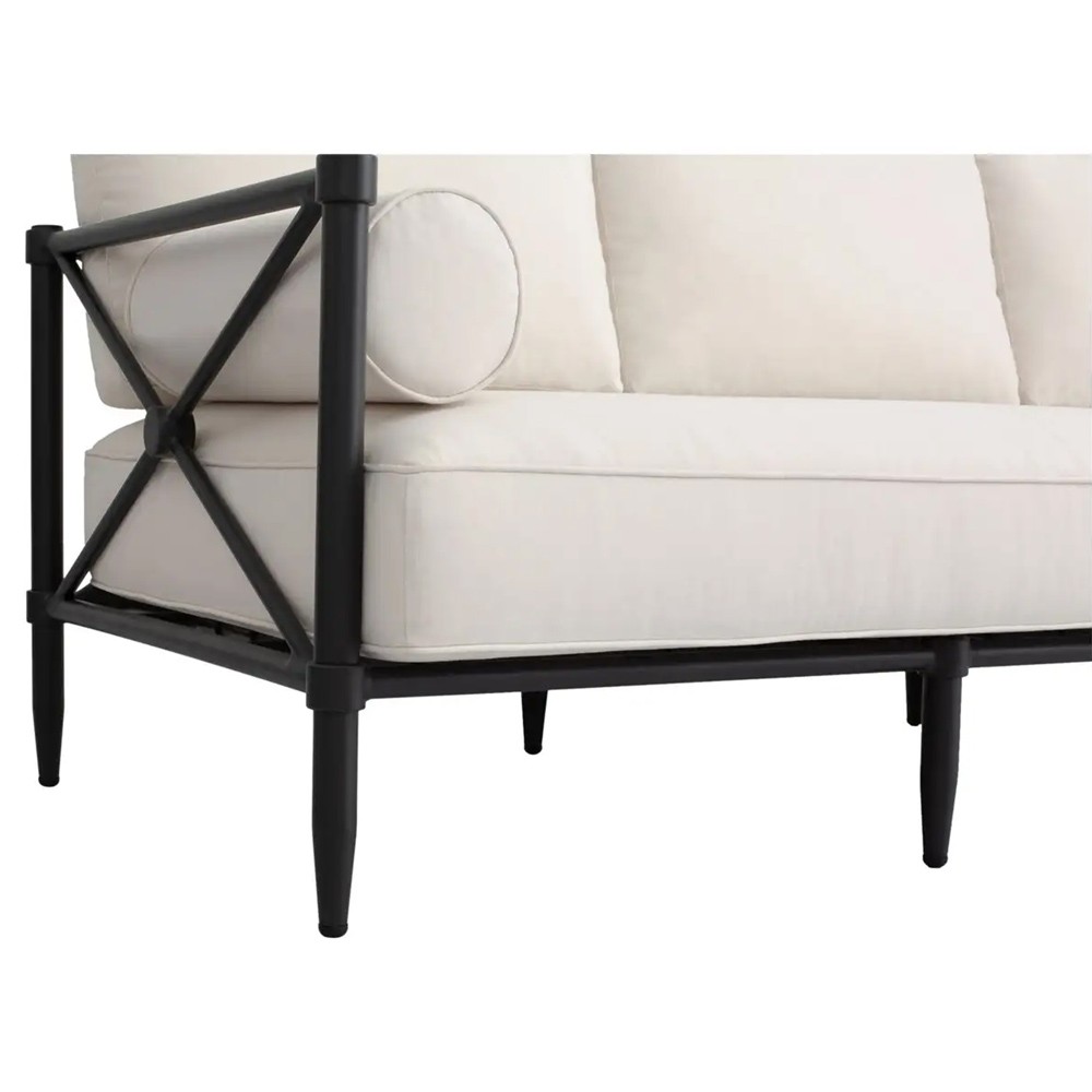 Yarrow Updated Traditional Cream Performance Black Aluminum Outdoor Sofa - 80"|