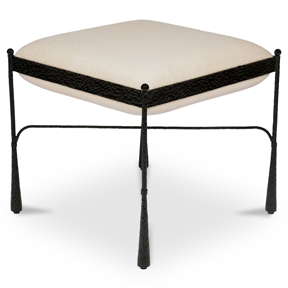 Laith Updated Traditional Cream Upholstered Black Iron Stool|