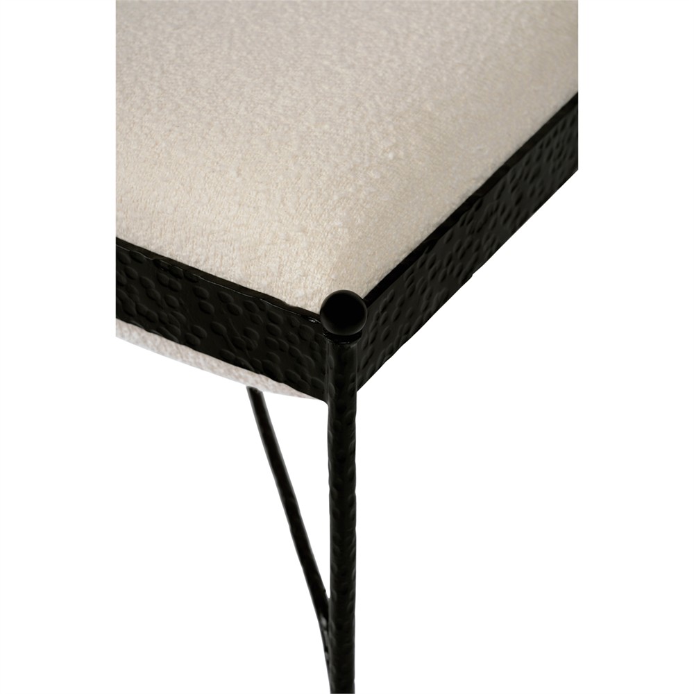 Laith Updated Traditional Cream Upholstered Black Iron Stool|