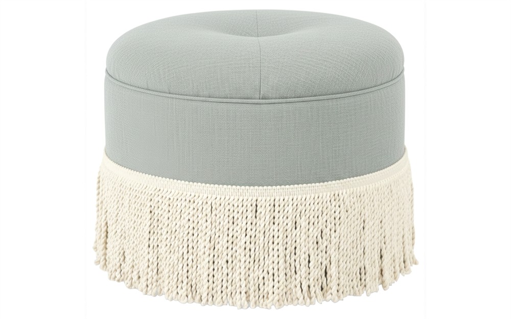 Anslie Spring Blue Textured Weave Ottoman|