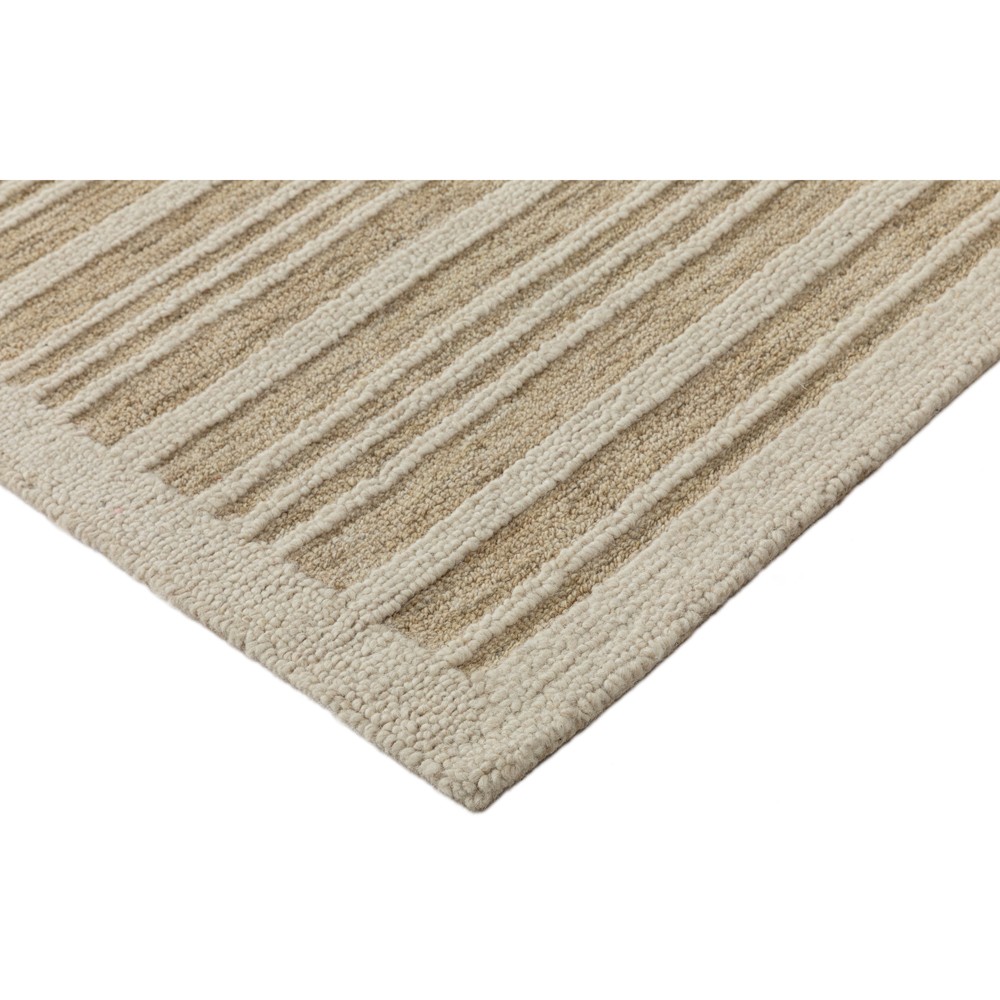 Scottie Coastal Beach Beige Wool Striped Patterned Rug - 5'x8'|