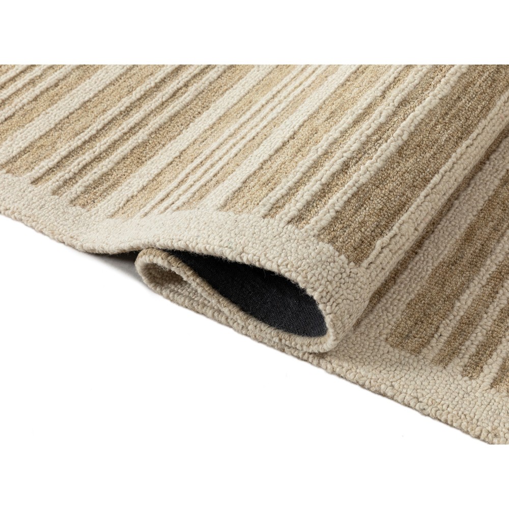 Scottie Coastal Beach Beige Wool Striped Patterned Rug - 5'x8'|