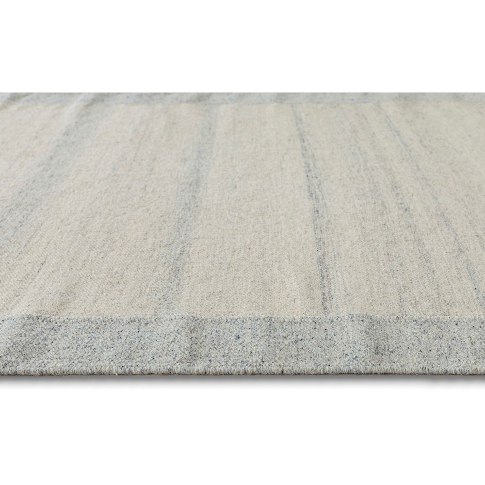 Lemuel Coastal Beach  Light Blue Wool Bordered Patterned Rug - 5'x8'|