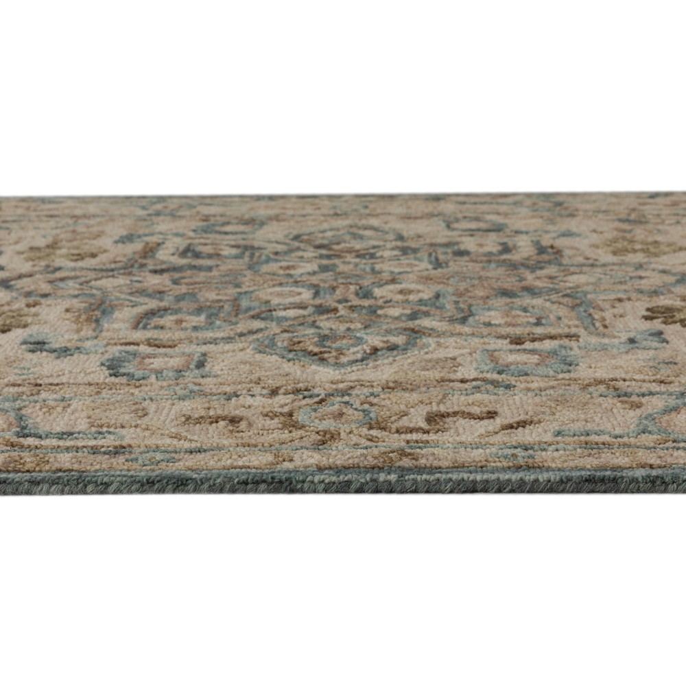 Krishna Updated Traditional Blue Wool Medallion Patterned Rug - 7'9"x9'9"|
